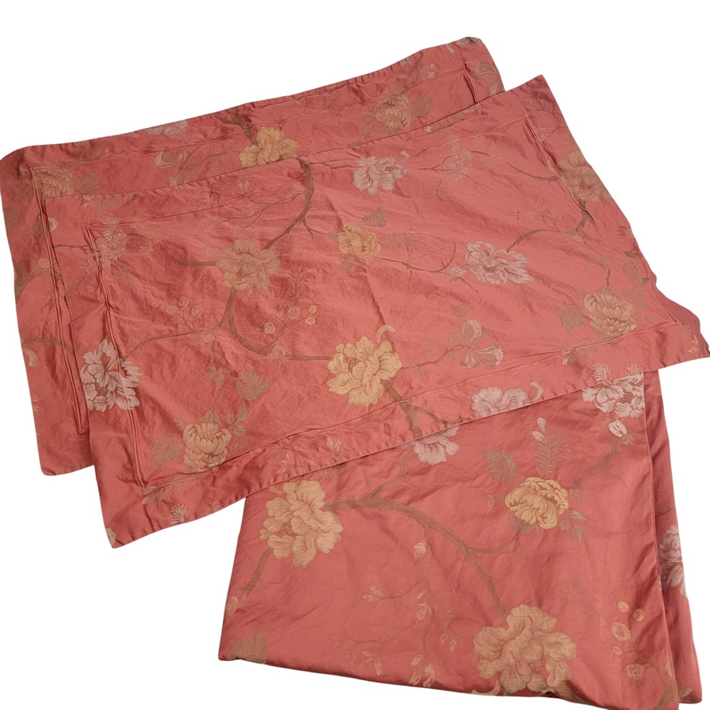 Sferra King Duvet Set 3 piece Terracotta Floral Egyptian Cotton Jacquard Italy